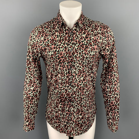 JUST CAVALLI Size S Black & Burgundy Animal Cotton Print Button Up Long Sleeve Shirt