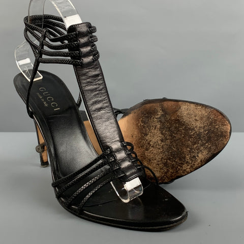 GUCCI Taille 9 Sandales à bride en cuir noir