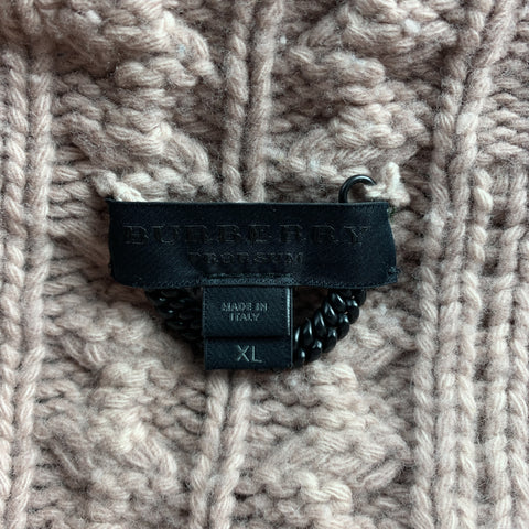 BURBERRY PRORSUM Resort 2013 Size XL Rose Pink Cable Knit Wool Wide Neck Sweater
