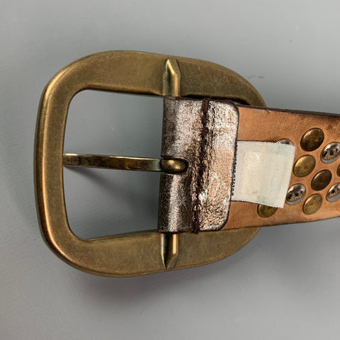 DOLCE & GABBANA Size 34 Silver & Gold Studded Leather Belt