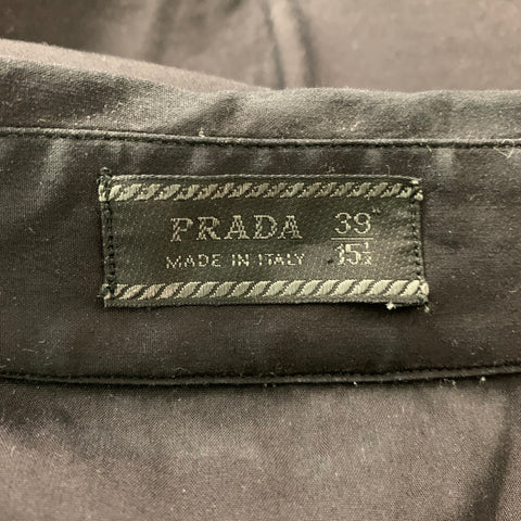 PRADA Size M Black Solid Cotton Blend One pocket Short Sleeve Shirt