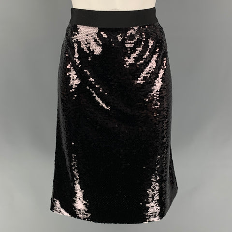 GIAMBATTISTA VALLI Size M Black Polyester Sequined Pencil Skirt
