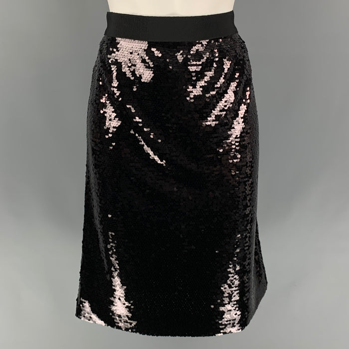GIAMBATTISTA VALLI Size M Black Polyester Sequined Pencil Skirt