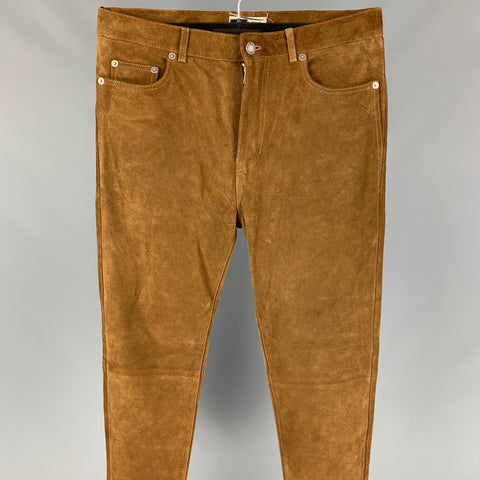 SAINT LAURENT Pantalon décontracté en daim marron et beige taille 30
