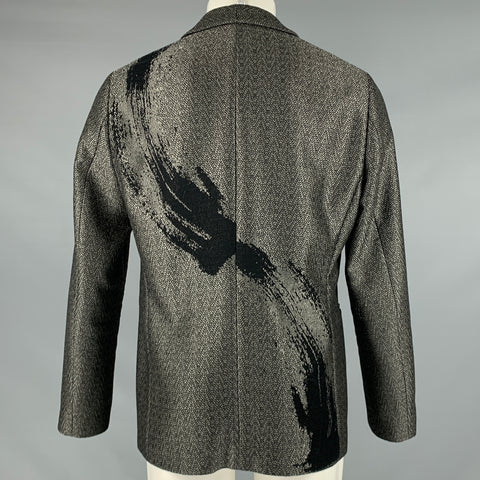 EMPORIO Size 42 Grey Black Woven Shawl Collar Sport Coat