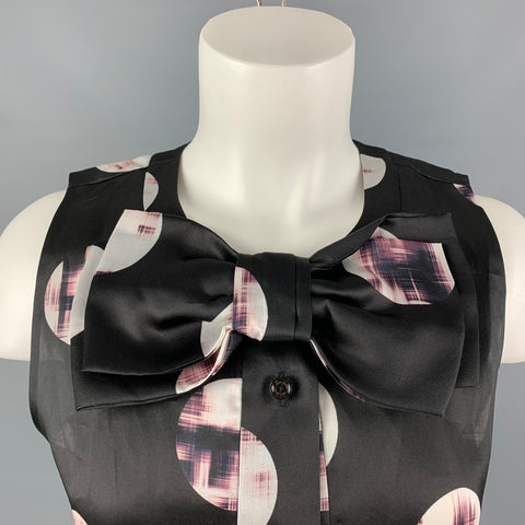 KATE SPADE Talla 4 Blusa con lazo estampado en blanco y negro