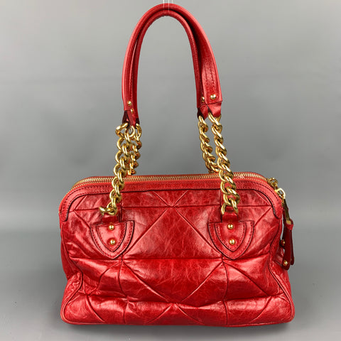 MARC JACOBS Red Quilted  Leather Chain Link Top Handles Handbag