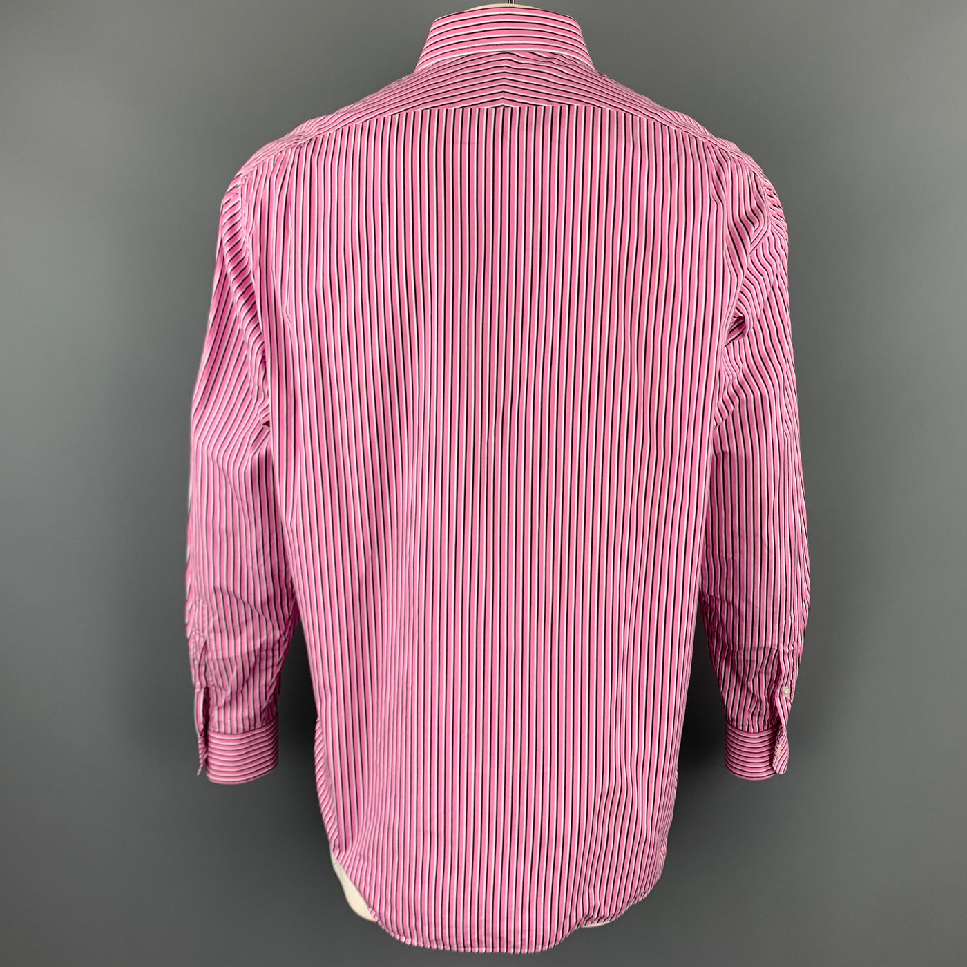 RALPH LAUREN Purple Label Size XL Pink Stripe Cotton Button Up Long Sleeve Shirt