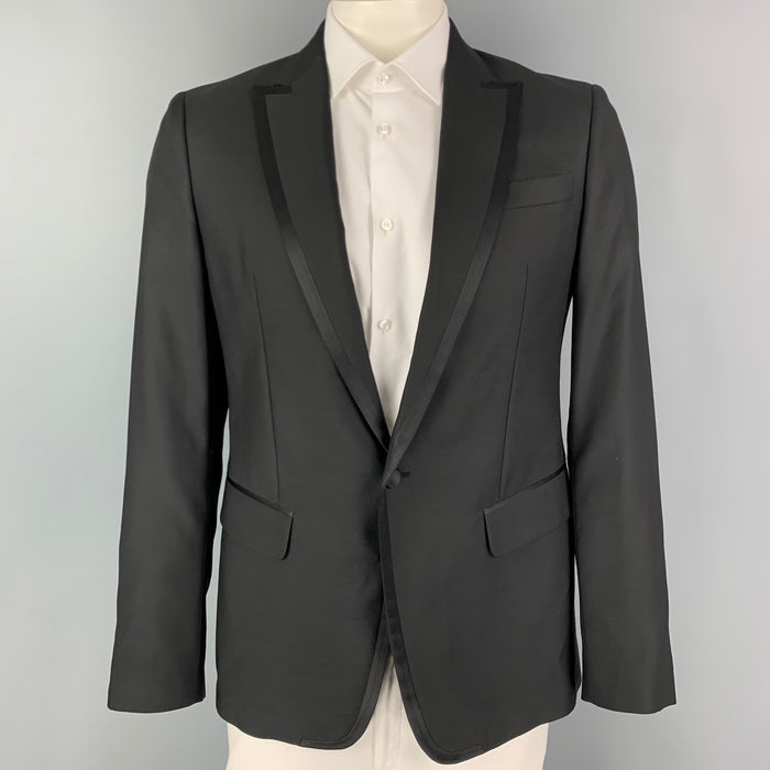 DSQUARED2 Size 42 Black Wool Silk Peak Lapel Sport Coat