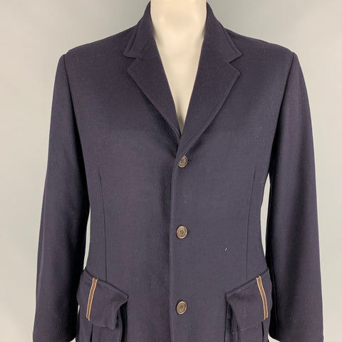 RYAN ROBERTS Size XL Navy & Brown Wool Blend Single Breasted Coat