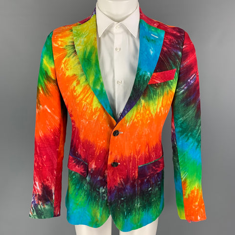R13 SS 19 Size M Multi-Color Tie Dye Linen Notch Lapel Sport Coat