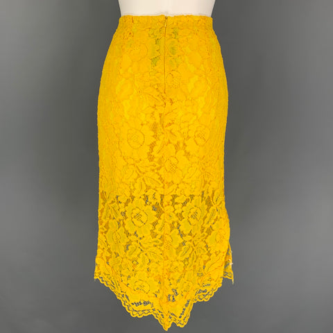 SANDRO Size M Yellow Rayon Blend Lace Midi Skirt