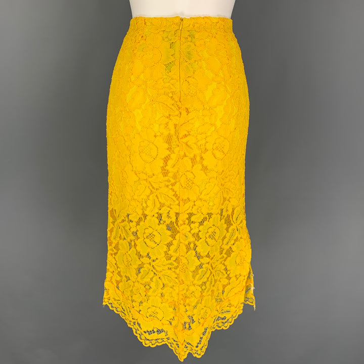SANDRO Size S Yellow Rayon Blend Lace Midi Skirt