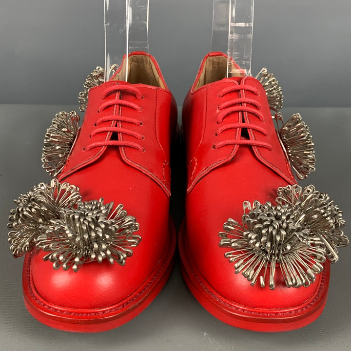 NOIR KEI NINOMIYA Size 6 Red Leather Applique Lace Up Laces