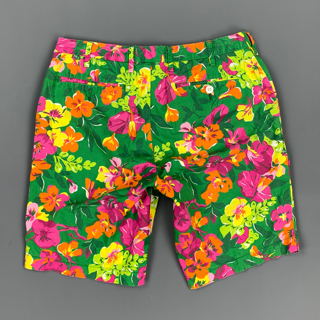 POLO by RALPH LAUREN Talla 30 Pantalones cortos con cremallera de algodón floral verde y rosa