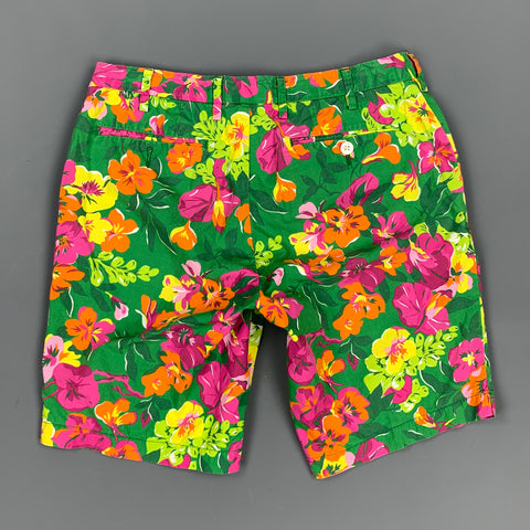POLO by RALPH LAUREN Size 30 Green & Pink Floral Cotton Zip Fly Shorts