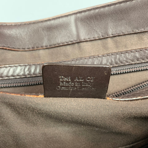 BALLY Brown Leather Trim Canvas Rectangle Shoulder Bag