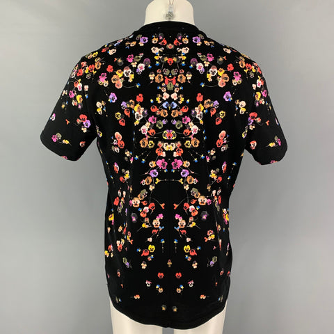 GIVENCHY Size XS Black Multi-Color Floral Cotton Crew-Neck T-shirt
