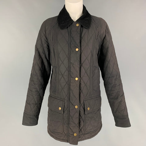 BARBOUR Size 8 Black Waxed Cotton Quilted Jacket