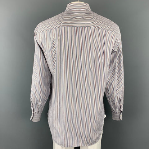 ERMENEGILDO ZEGNA Size XL White &  Blue Stripe Cotton Long Sleeve Shirt