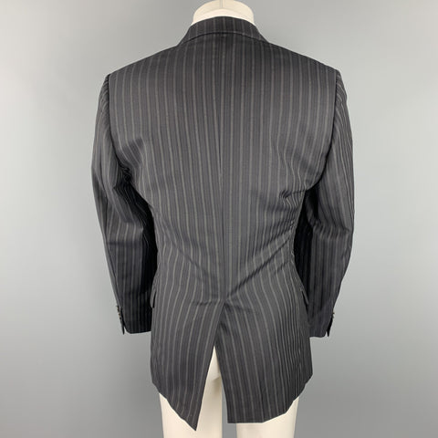 GUCCI Size 38 Regular Black Stripe Wool Notch Lapel Suit