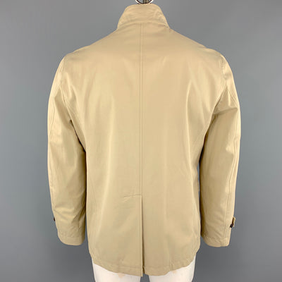 THEORY Size L Khaki Cotton High Collar Belted Cuffs Buttoned Long Jacket