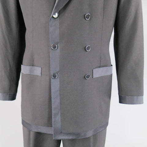 RICHARD TYLER 42 Black Satin Trim Double Breasted Satin Trim Peak Lapel Tuxedo