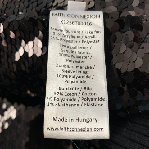 FAITH CONNEXION Size M Black Acrylic Blend Textured Faux Fur Reversible Coat