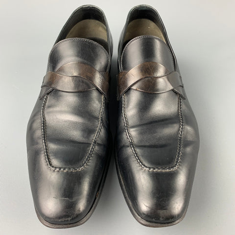 TOM FORD Size 11.5 Black & Brown Leather Slip On Elkan Twisted Band Loafers