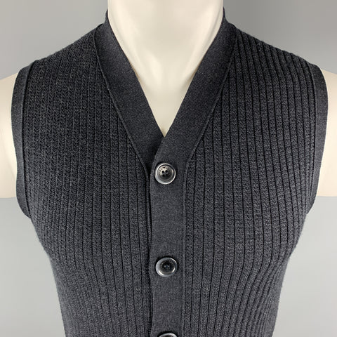 EMPORIO ARMANI Size S Charcoal Knitted Wool Buttoned Sweater Vest