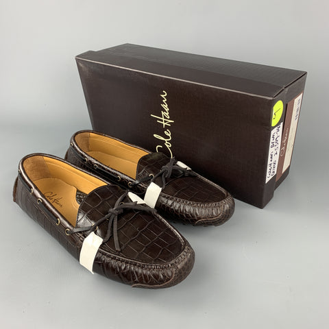 COLE HAAN Gunnison Size 9 Brown Embossed Leather Drivers Loafers