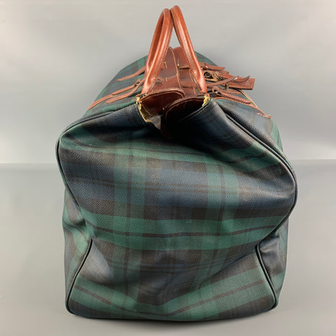 Vintage RALPH LAUREN Blackwatch Plaid Leather Trim Canvas Duffle Bag