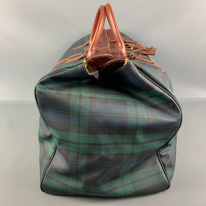 Vintage RALPH LAUREN Blackwatch Plaid Leather Trim Canvas Duffle Bag
