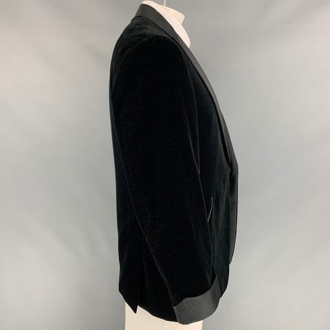 RALPH LAUREN Collection Size 44 Regular Black Velvet Cotton Peak Lapel Tuxedo Sport Coat