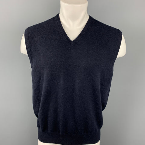 LORO PIANA Size L Navy Cashmere V-Neck Vest