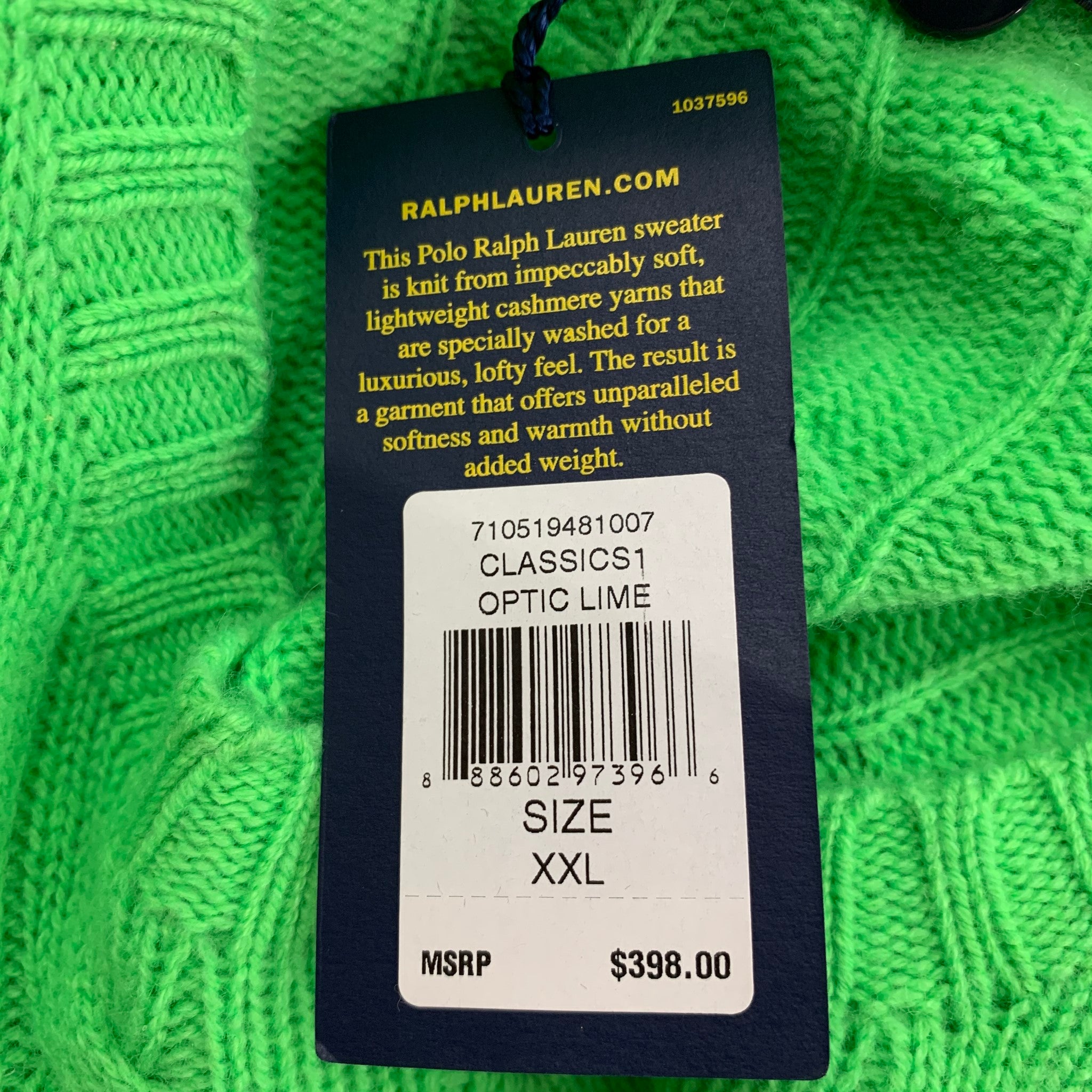 POLO by RALPH LAUREN Size XXL Green Cable Knit Cashmere Crew