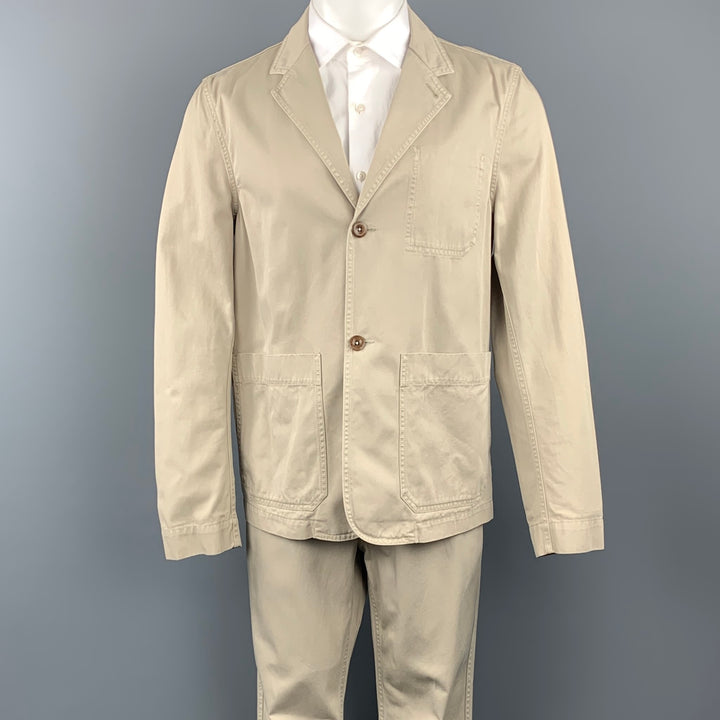 MARGARET HOWELL Size 40 Short Khaki Cotton Notch Lapel Suit