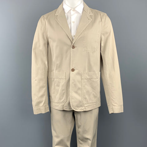 MARGARET HOWELL Size 40 Short Khaki Cotton Notch Lapel Suit