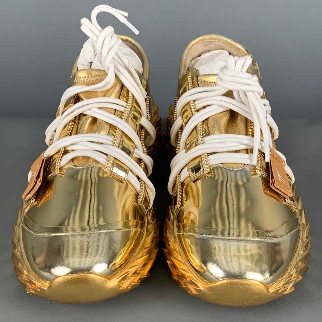 GIUSEPPE ZANOTTI Size 9 Gold Patent Leather Sneakers