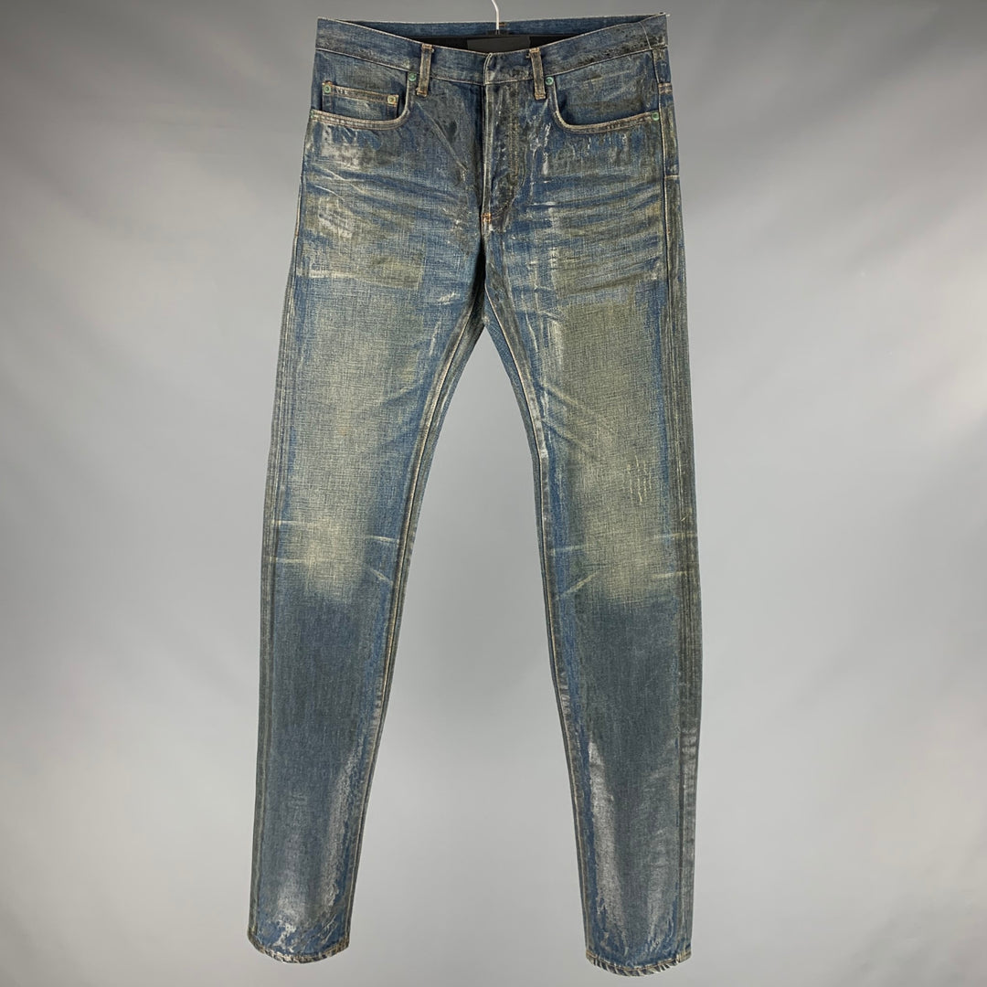 DIOR HOMME Size 29 Blue Coated Cotton Button Fly Jeans