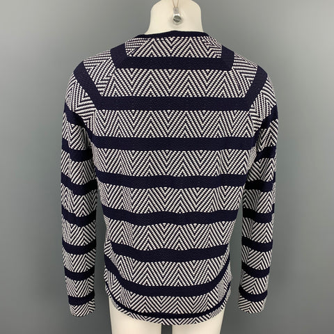 GIORGIO ARMANI Size M Navy & White Textured Viscose Blend Raglan Pullover