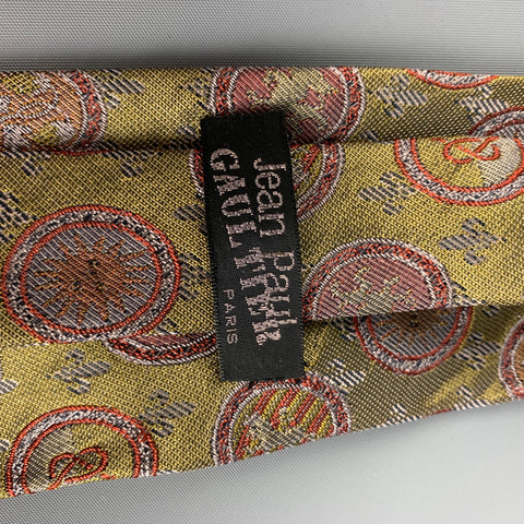 JEAN PAUL GAULTIER Olive Red Crest Silk Blend Tie