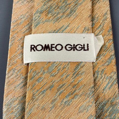 ROMEO GIGLI Yellow Light Blue Marbled Silk Tie
