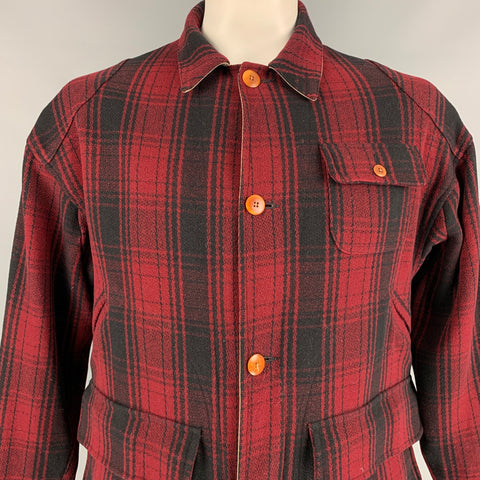POLO by RALPH LAUREN Size M Burgundy & Black Plaid Wool / Cotton Reversible Jacket
