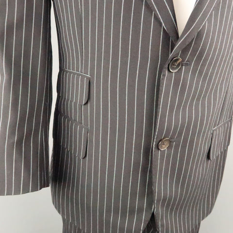 GUCCI Chest Size 42 Black & White Pinstripe Wool Notch Lapel 34 27 Suit