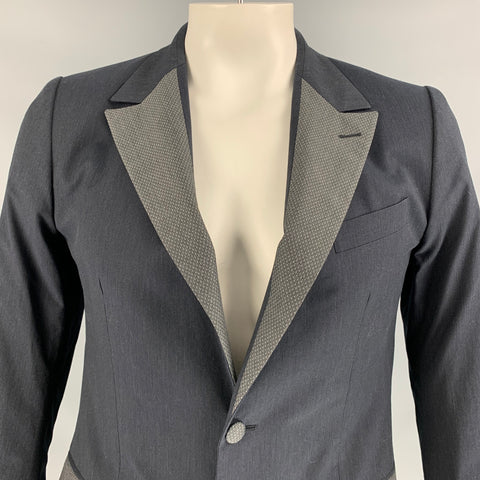 DOLCE & GABBANA Size 40 Pinstripe Charcoal Cotton Notch Lapel Sport Coat