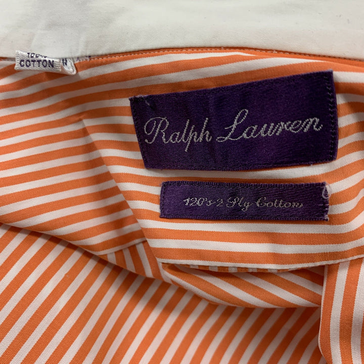 RALPH LAUREN Size M Orange White Stripe Cotton French Cuff Long Sleeve Shirt