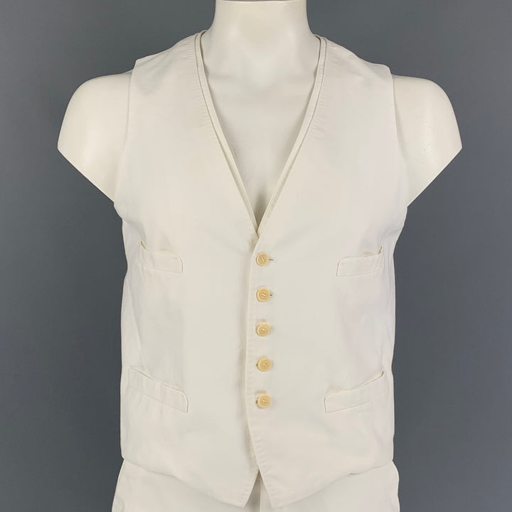 NEIL BARRETT Size XL White Cotton / Linen Buttoned Vest