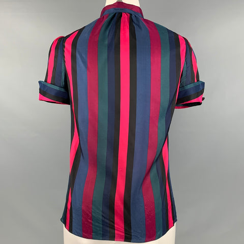 MARC by MARC JACOBS Size 4 Multi-Color Rayon Silk Stripe Ruffle Casual Top