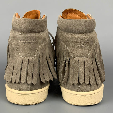 SAINT LAURENT Size 10 Grey Fringe Suede High Top Sneakers